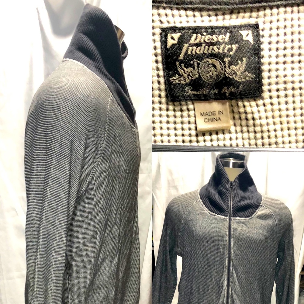 Diesel grey waffle knit zip jacket shawl knit collar XXL